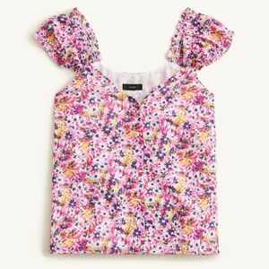 J. Crew Cap Sleeve Gauze Chiffon Floral Top Blouse Women’s XXS‎ Cottage Coastal